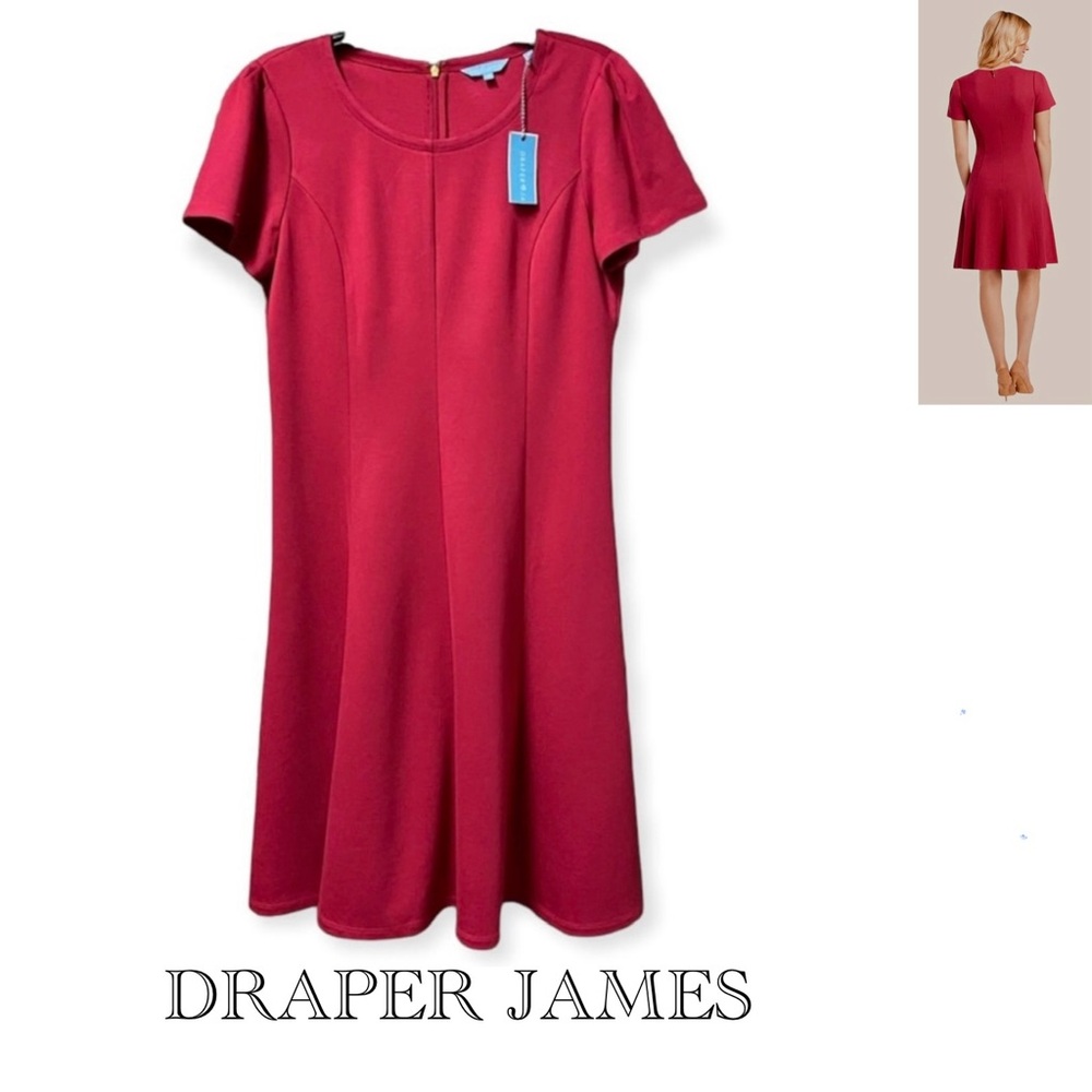 DRAPER JAMES New Deep Berry Fitted A-Line Stretch Ponte Dress Size M